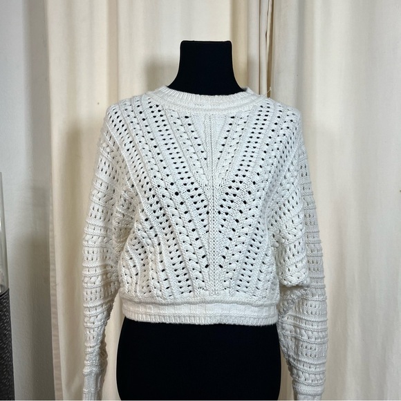 Sweaters - Banana Republic Lexia Cropped Cotton Sweater Size XS White Chunky Pullover
